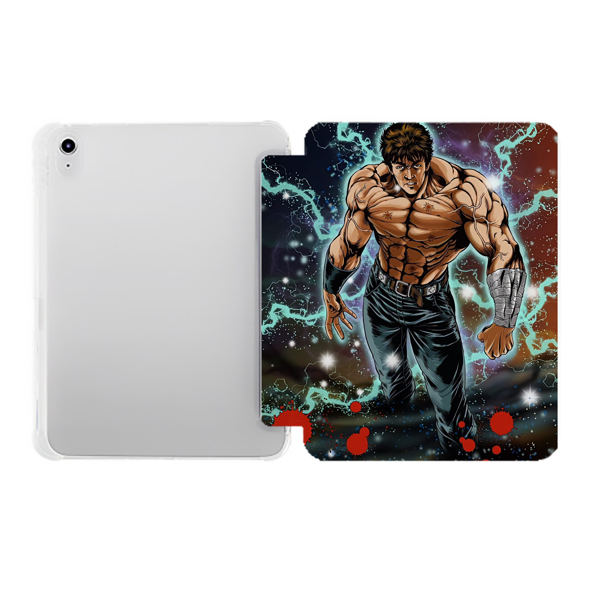 （画像用） 北斗の拳 Fist of the North Star IPad ケース ペン収納付き 三つ折りスタンド PUレザー×シリコン 対応機種9.5/10.5/10.9インチ